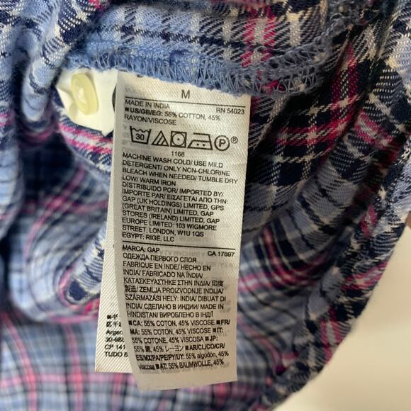 Gap Blue Pink Popover Flannel Shirt Top Sz Medium - Picture 6 of 6
